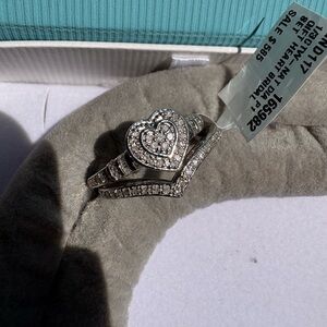 925 Sterling Silver Real Diamond Heart Bridal Ring Set 1/3 CTW Size 7 Wedding